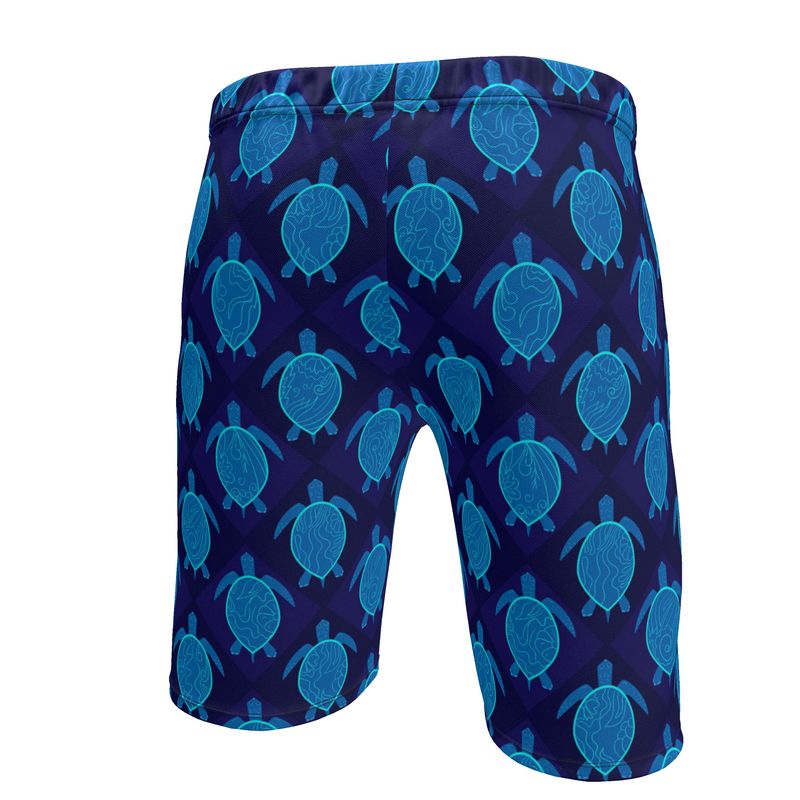 Men's Knee-Length Gym Shorts — Topo Turtles Cobalt Tide