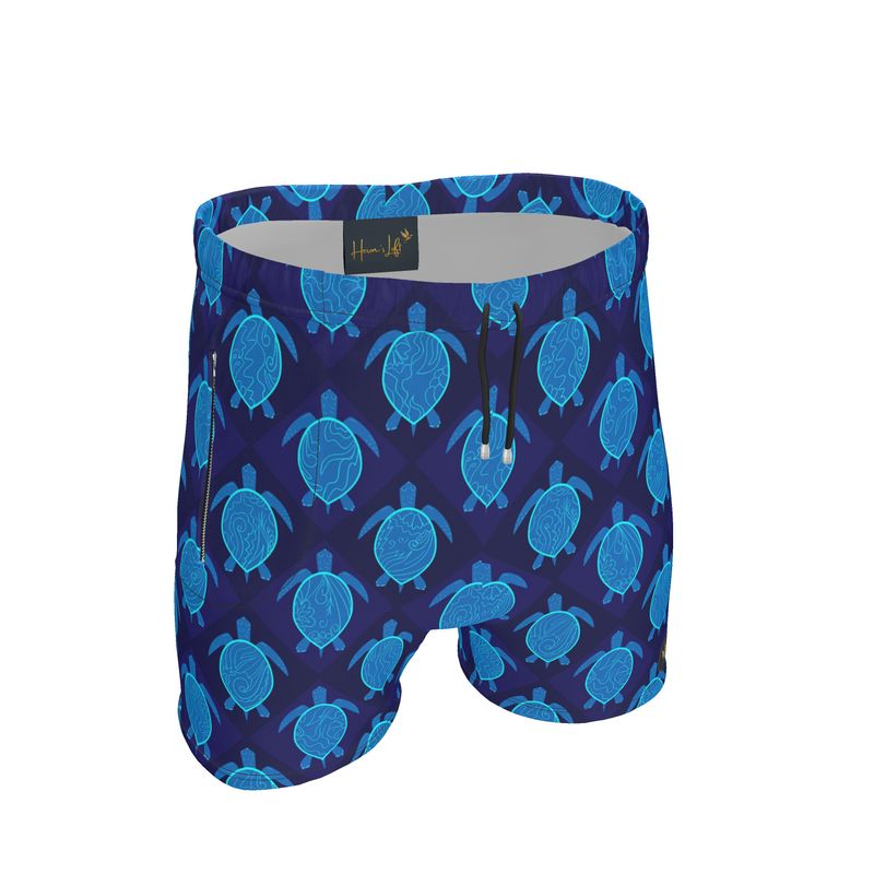 Men's Mid-Thigh Gym Shorts — Topo Turtles Cobalt Tide