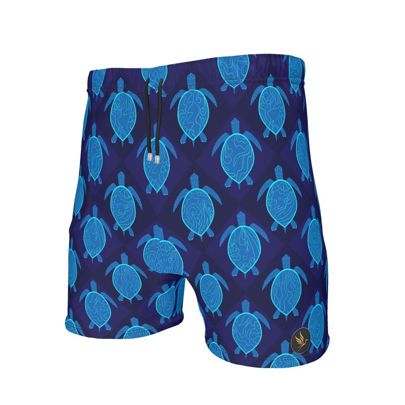 Men's Mid-Thigh Gym Shorts — Topo Turtles Cobalt Tide