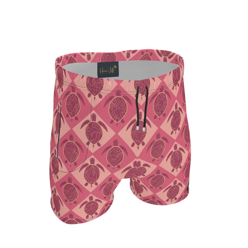 Men's Mid-Thigh Gym Shorts — Topo Turtles Rosé Tide