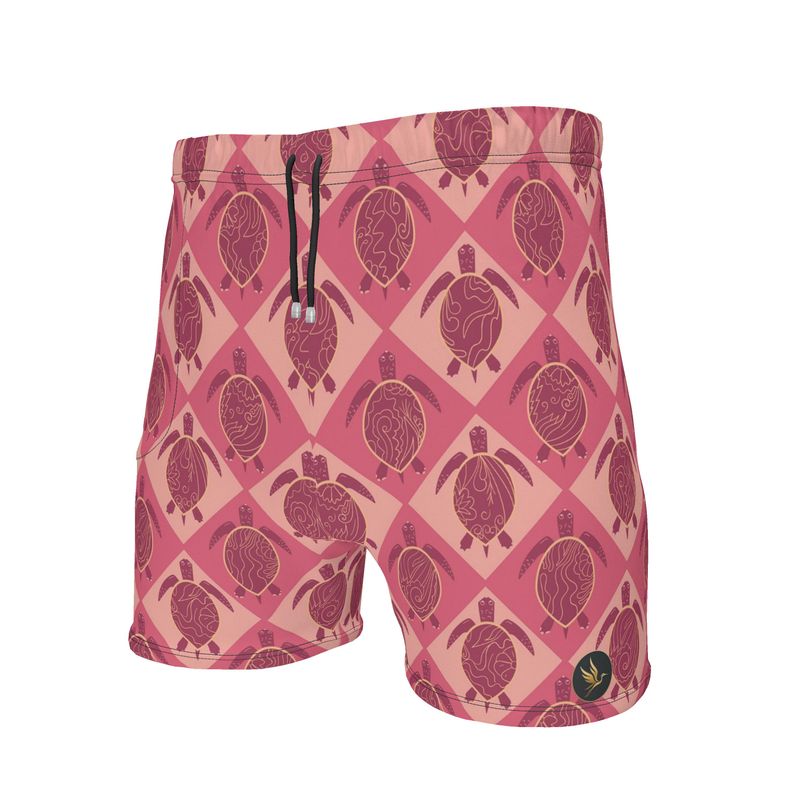 Men's Mid-Thigh Gym Shorts — Topo Turtles Rosé Tide