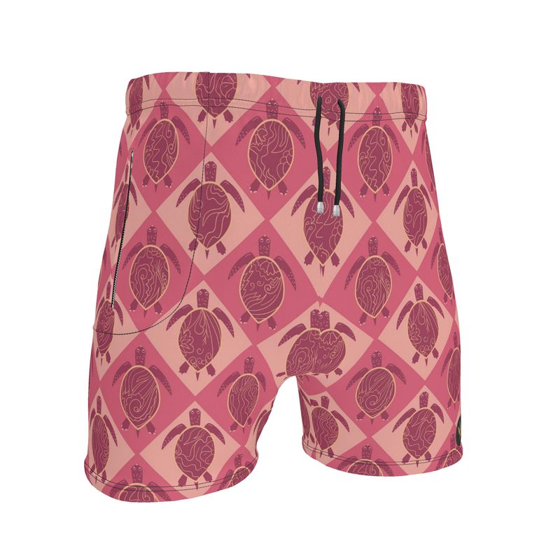 Men's Mid-Thigh Gym Shorts — Topo Turtles Rosé Tide