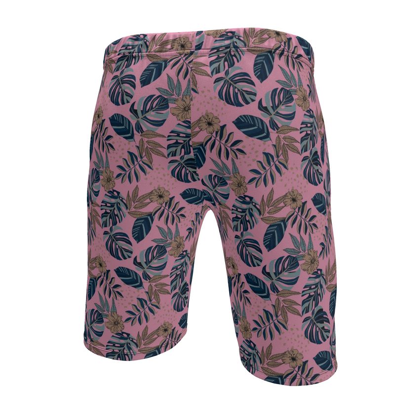 Men's Knee-Length Gym Shorts — Midnight Monstera Lunaria Rose