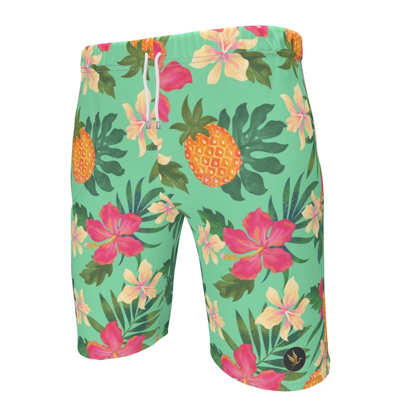Men's Knee-Length Gym Shorts — Pineapple Paradise Aloe Mist