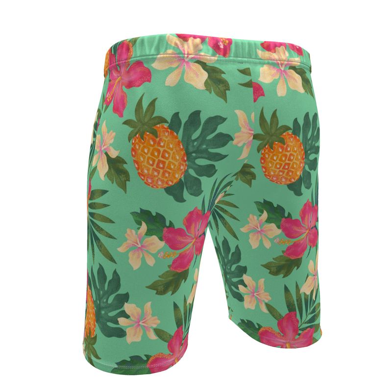 Men's Knee-Length Gym Shorts — Pineapple Paradise Aloe Mist
