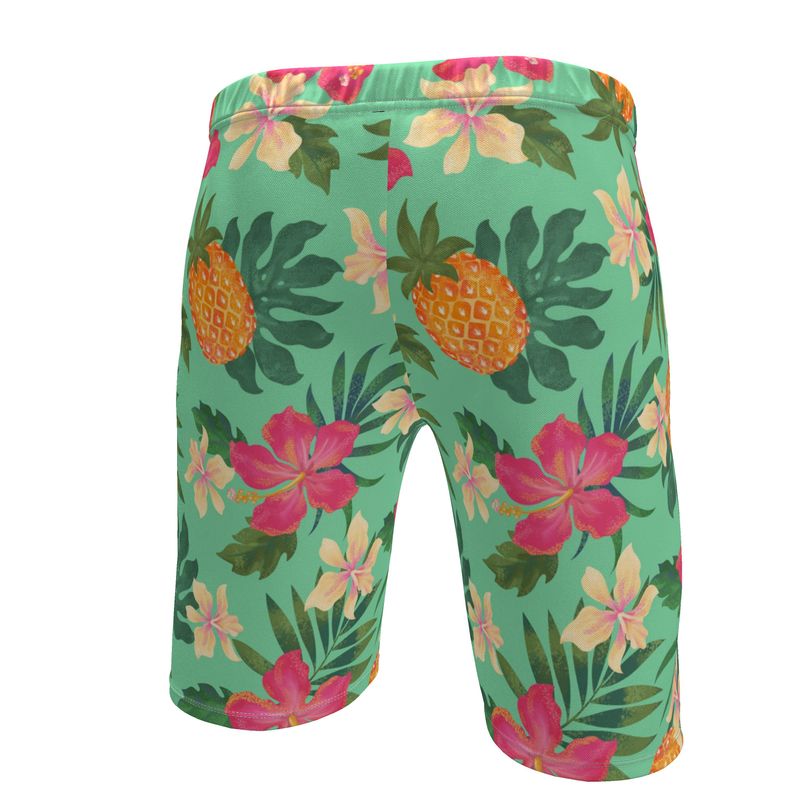 Men's Knee-Length Gym Shorts — Pineapple Paradise Aloe Mist