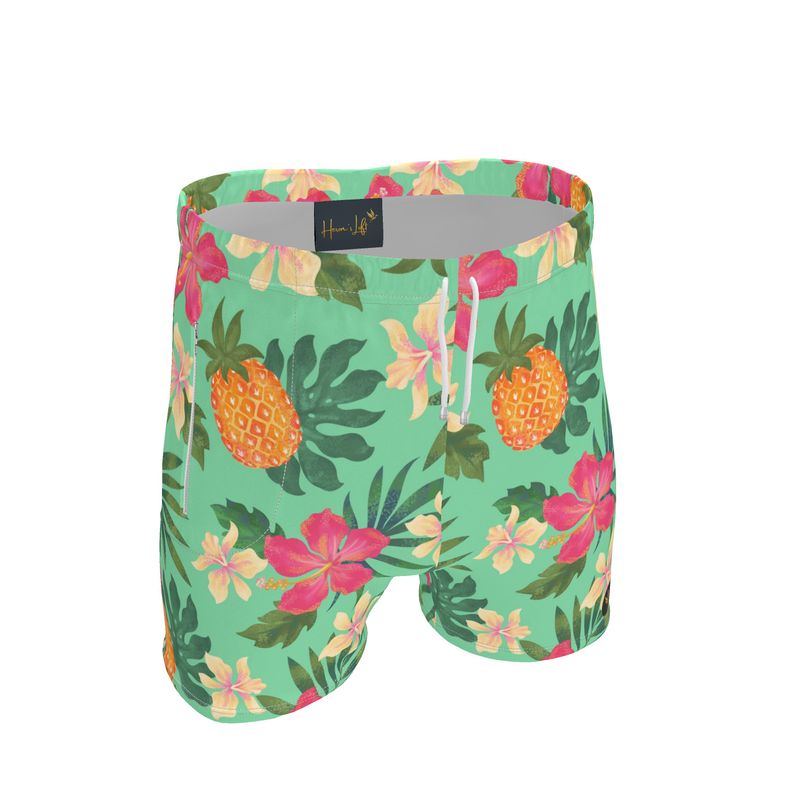 Men's Mid-Thigh Gym Shorts — Pineapple Paradise Aloe Mist