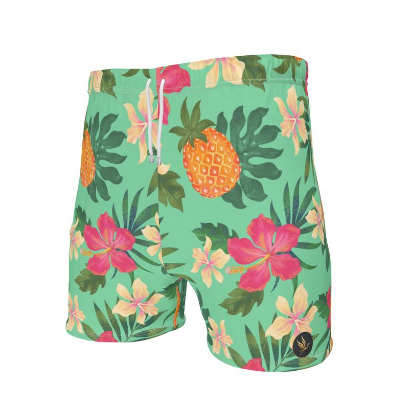Men's Mid-Thigh Gym Shorts — Pineapple Paradise Aloe Mist