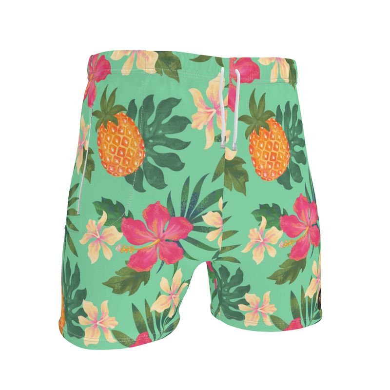 Men's Mid-Thigh Gym Shorts — Pineapple Paradise Aloe Mist