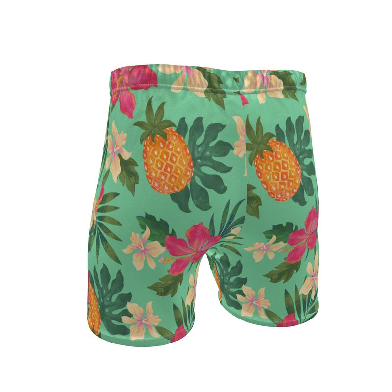 Men's Mid-Thigh Gym Shorts — Pineapple Paradise Aloe Mist