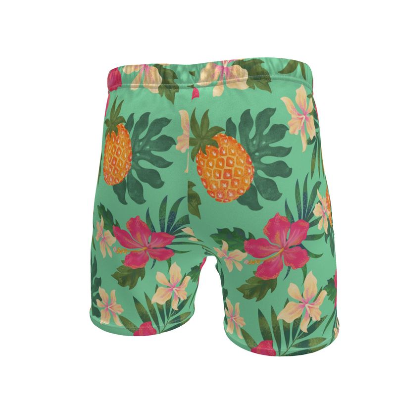 Men's Mid-Thigh Gym Shorts — Pineapple Paradise Aloe Mist