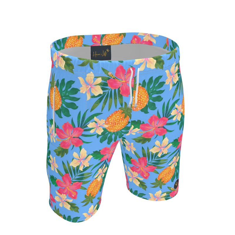 Men's Knee-Length Gym Shorts — Pineapple Paradise Island Breeze