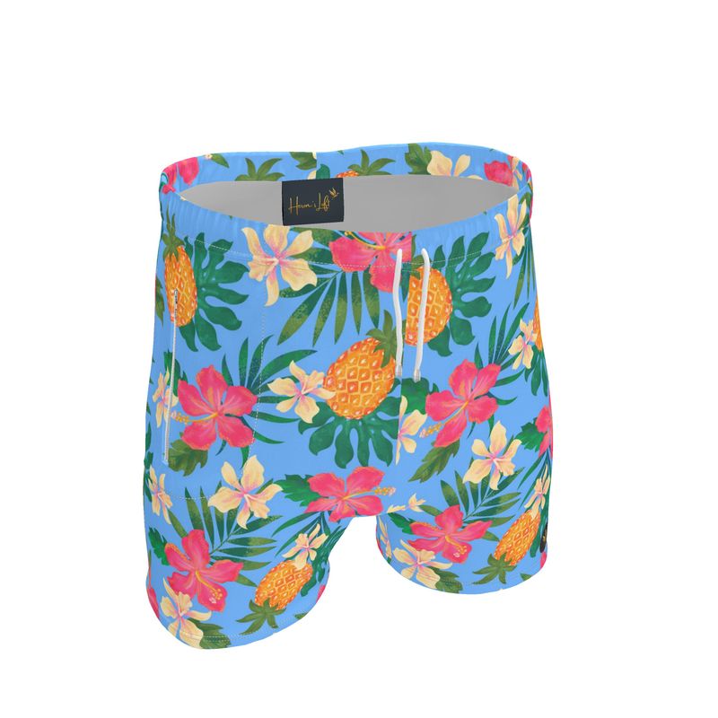 Pineapple Paradise Island Breeze Men's Mid-Thigh Gym Shorts — White Tr