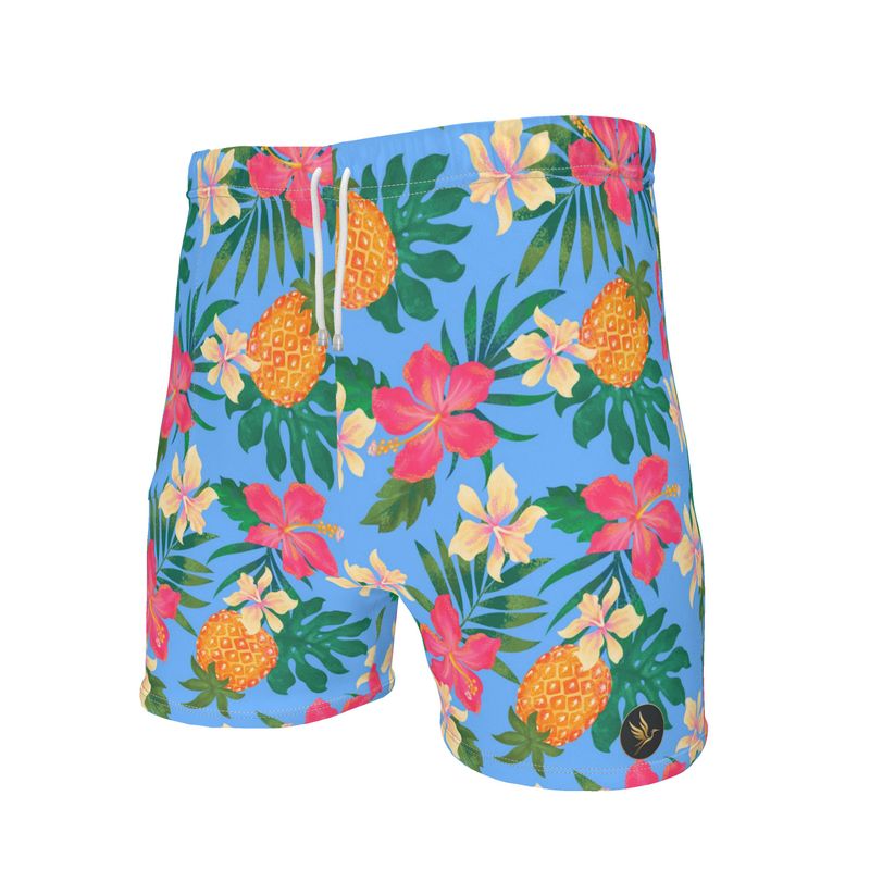 Pineapple Paradise Island Breeze Men's Mid-Thigh Gym Shorts — White Tr