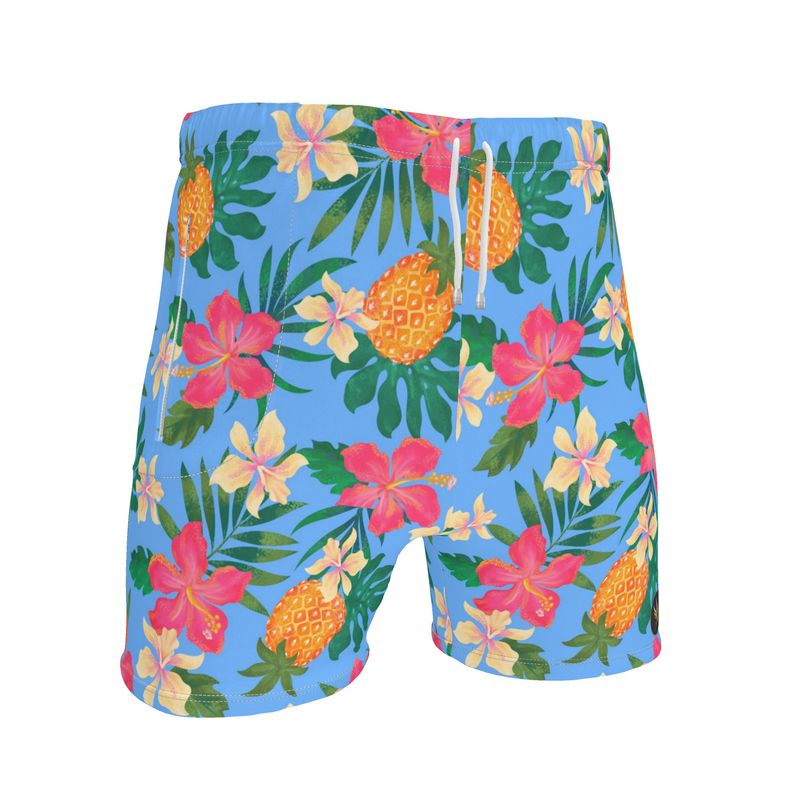 Pineapple Paradise Island Breeze Men's Mid-Thigh Gym Shorts — White Tr