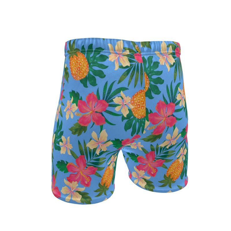 Pineapple Paradise Island Breeze Men's Mid-Thigh Gym Shorts — White Tr