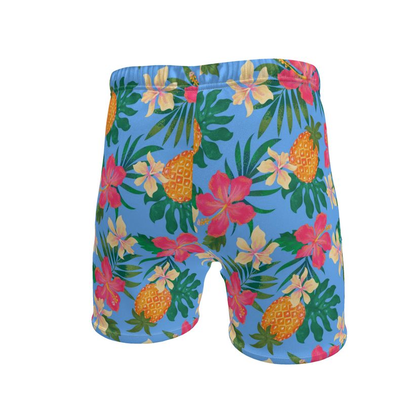 Pineapple Paradise Island Breeze Men's Mid-Thigh Gym Shorts — White Tr