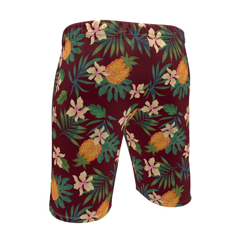 Men's Knee-Length Gym Shorts — Pineapple Paradise Burgundy