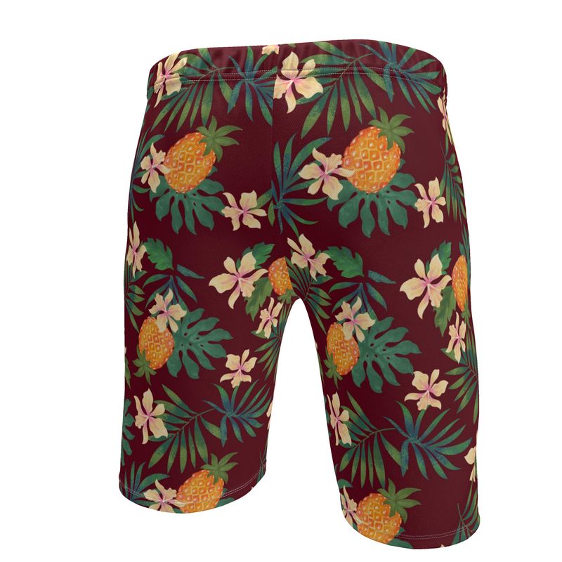 Men's Knee-Length Gym Shorts — Pineapple Paradise Burgundy