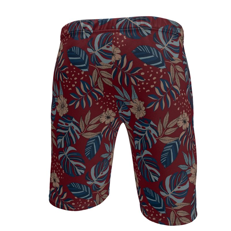 Men's Knee-High Gym Shorts — Midnight Monstera Ruby Red