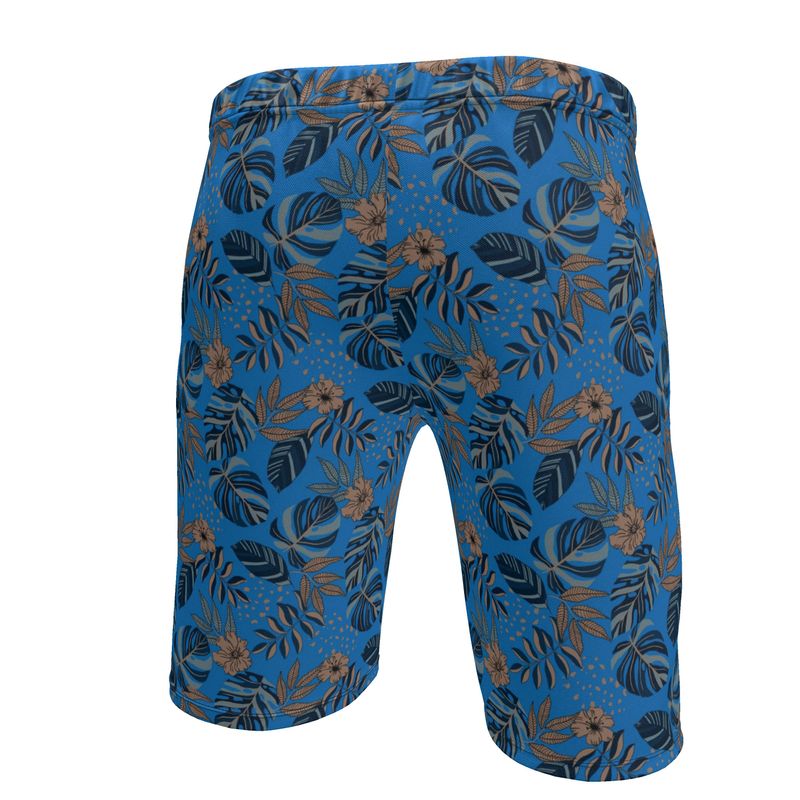 Men's Knee-Length Gym Shorts — Midnight Monstera Azure Blue