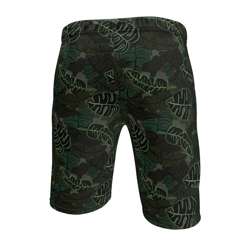 Men's Knee-Length Gym Shorts — Camo Leaves Sage Noir