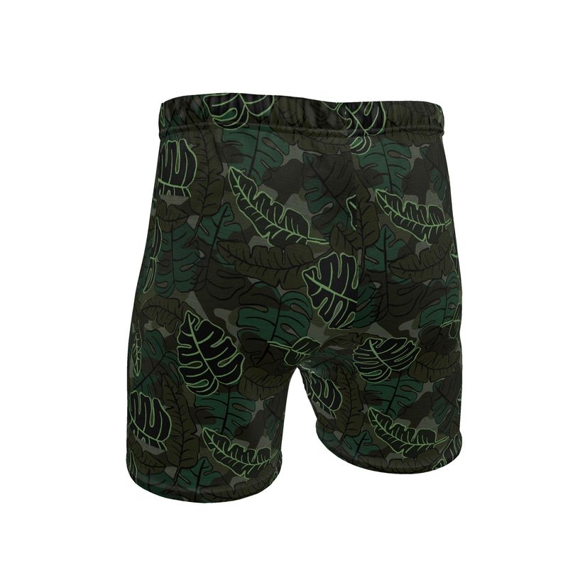 Men's Mid-Thigh Gym Shorts — Camo Leaves Sage Noir