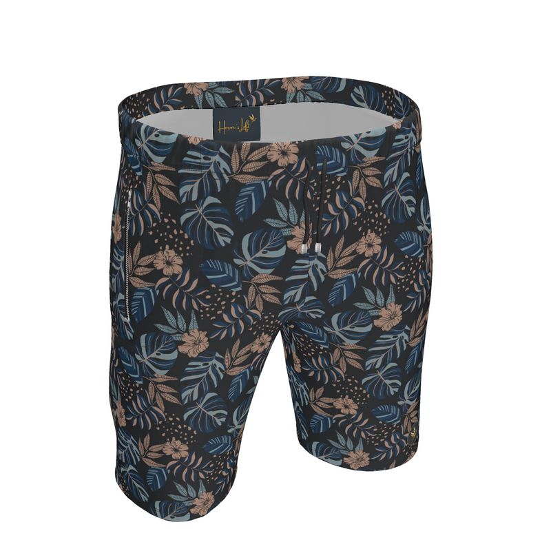 Men's Knee-Length Gym Shorts — Midnight Monstera