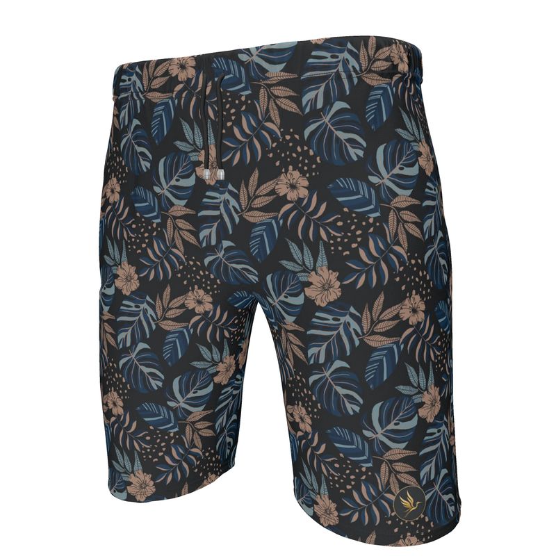 Men's Knee-Length Gym Shorts — Midnight Monstera