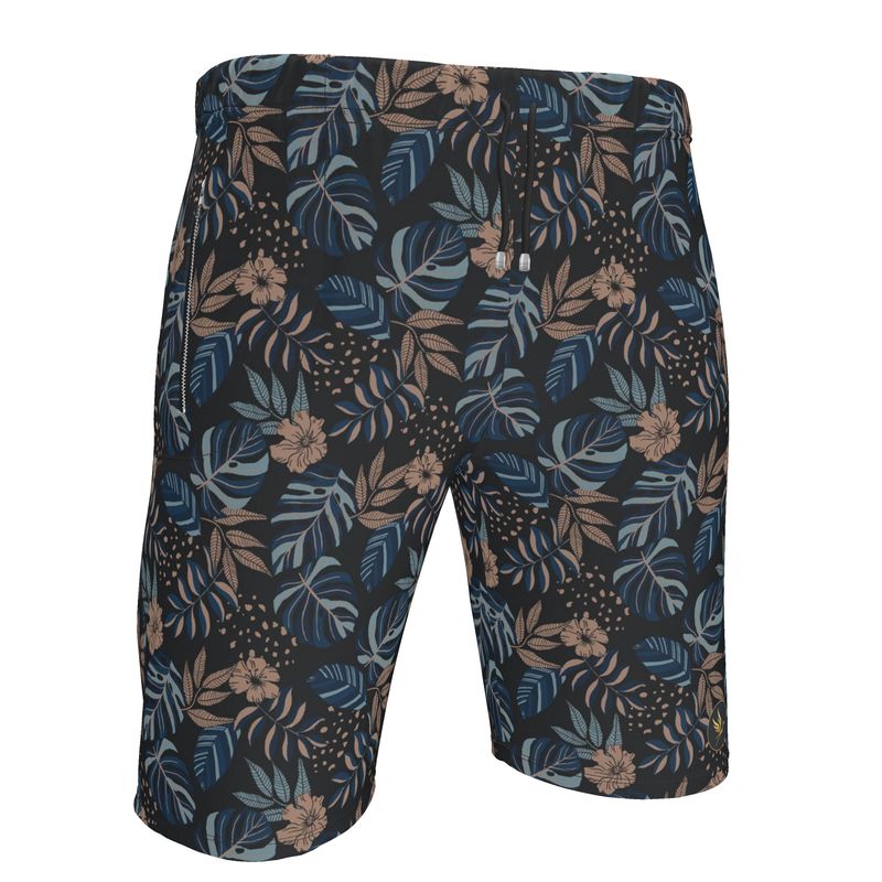 Men's Knee-Length Gym Shorts — Midnight Monstera