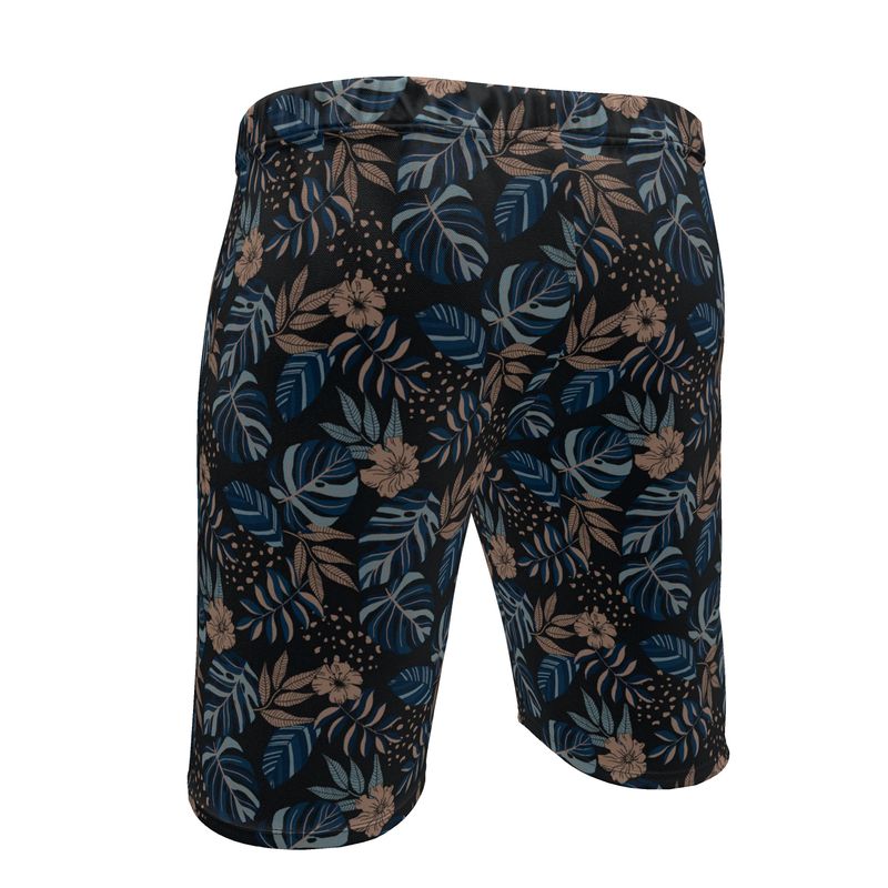 Men's Knee-Length Gym Shorts — Midnight Monstera