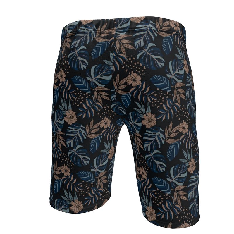 Men's Knee-Length Gym Shorts — Midnight Monstera
