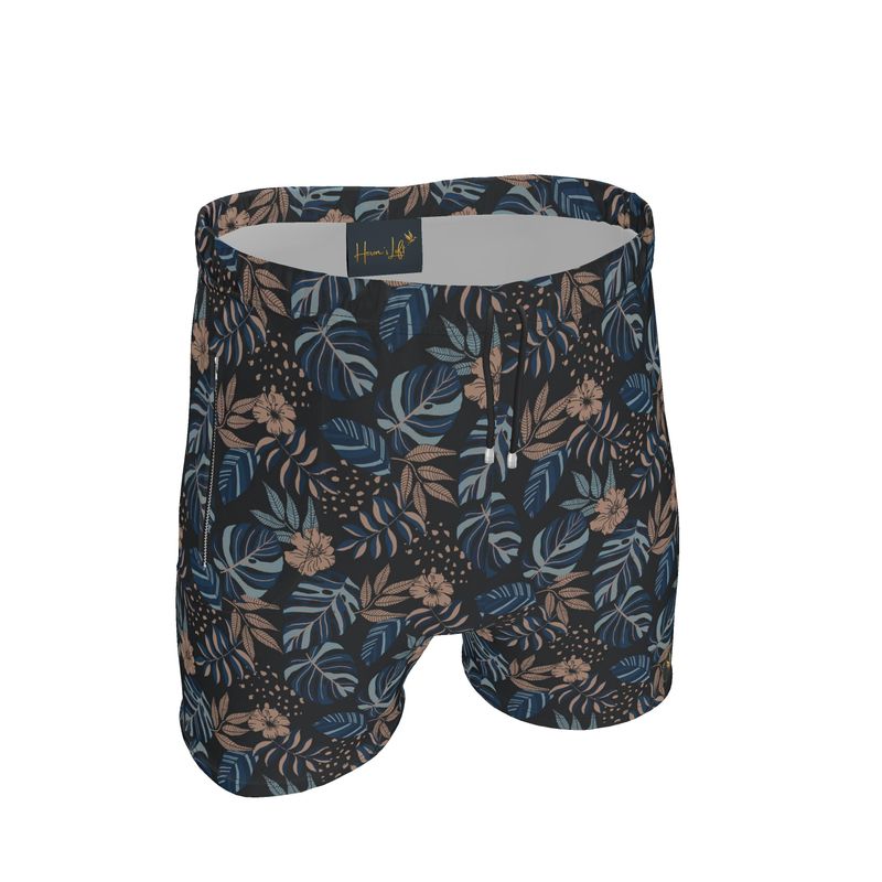 Men's Mid-Thigh Gym Shorts — Midnight Monstera