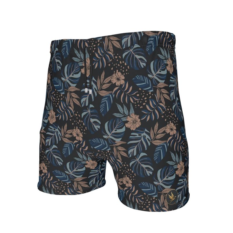 Men's Mid-Thigh Gym Shorts — Midnight Monstera