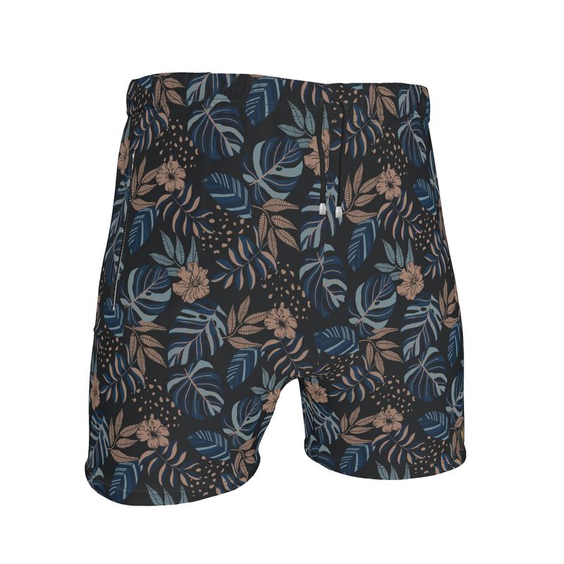Men's Mid-Thigh Gym Shorts — Midnight Monstera