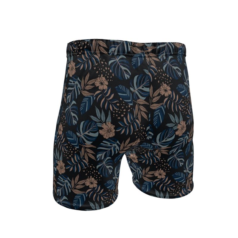 Men's Mid-Thigh Gym Shorts — Midnight Monstera