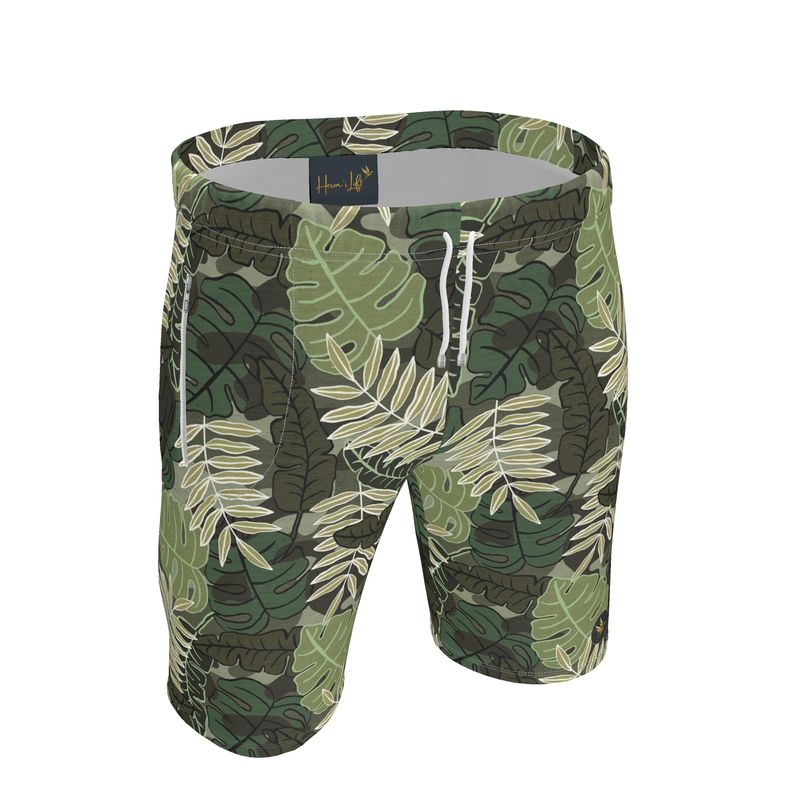 Men's Knee-Length Gym Shorts — Camo Leaves