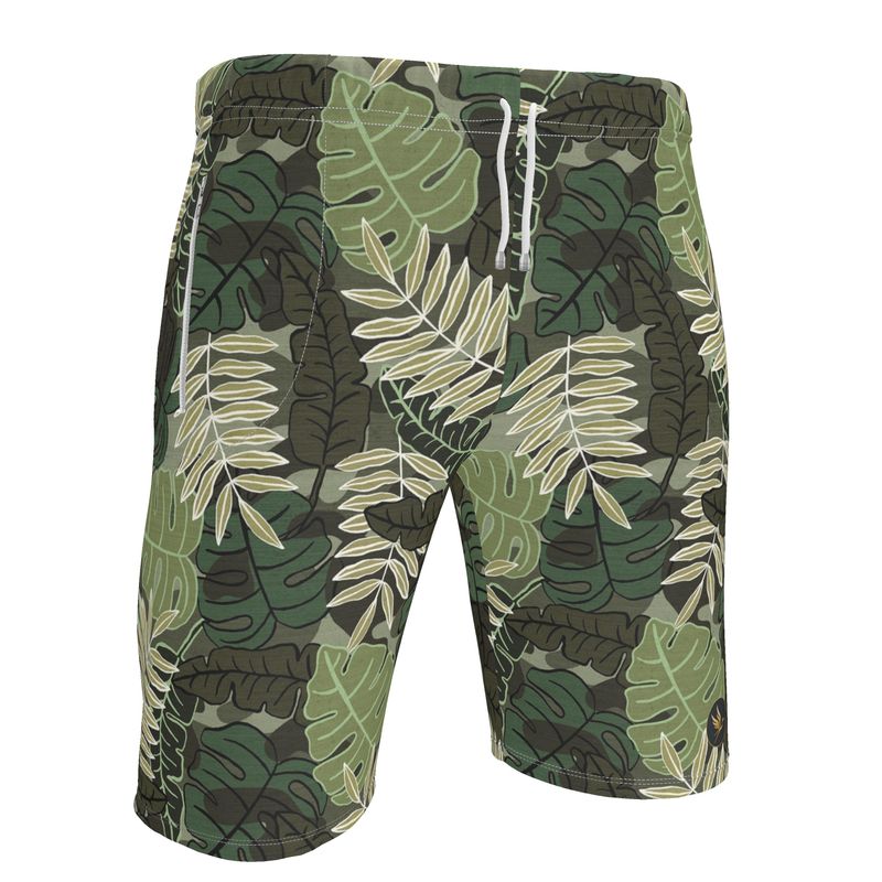 Men's Knee-Length Gym Shorts — Camo Leaves