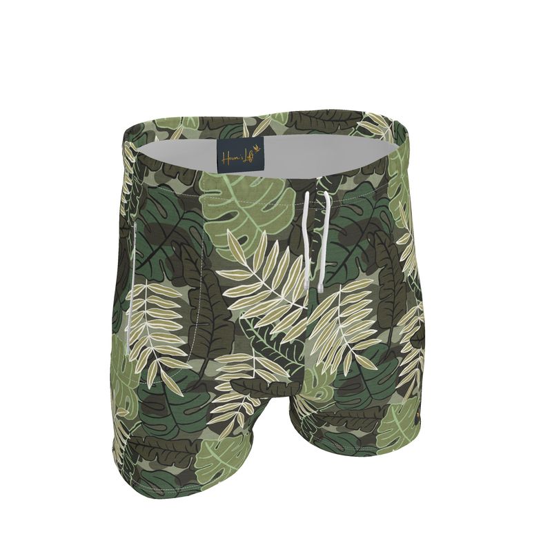 Men's Mid-Thigh Gym Shorts — Camo Leaves
