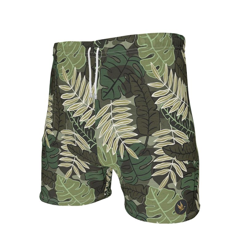 Men's Mid-Thigh Gym Shorts — Camo Leaves