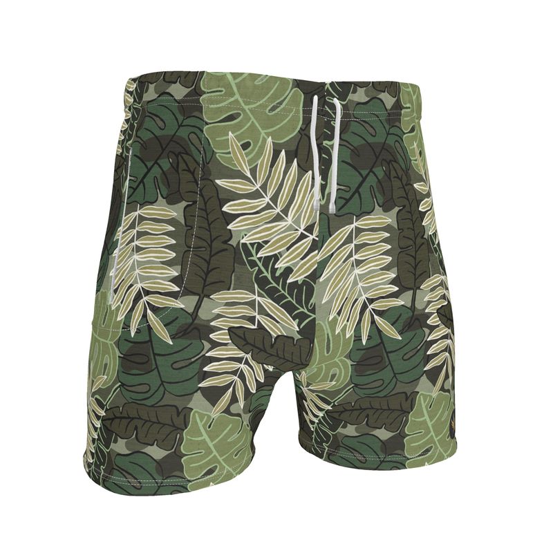 Men's Mid-Thigh Gym Shorts — Camo Leaves