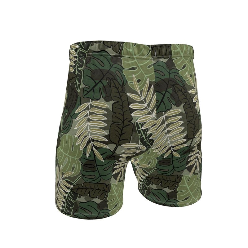 Men's Mid-Thigh Gym Shorts — Camo Leaves