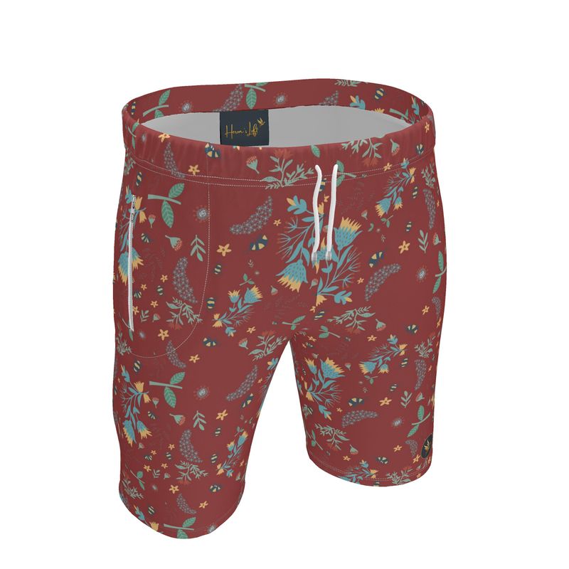 Bee Garden Rustic Bloom Men's Knee-Length Gym Shorts — White Trim