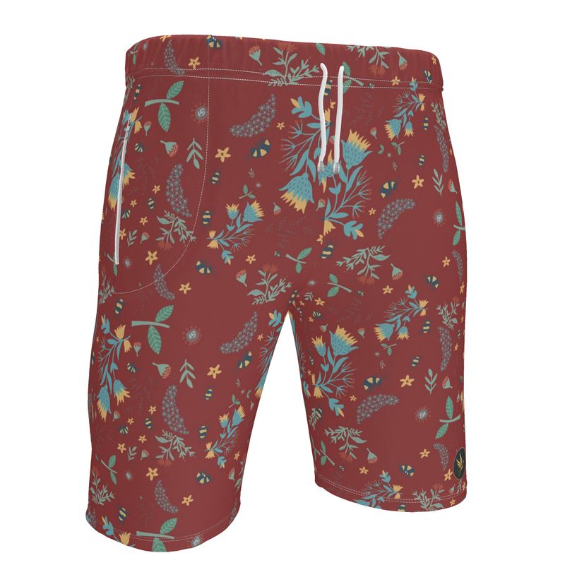 Bee Garden Rustic Bloom Men's Knee-Length Gym Shorts — White Trim
