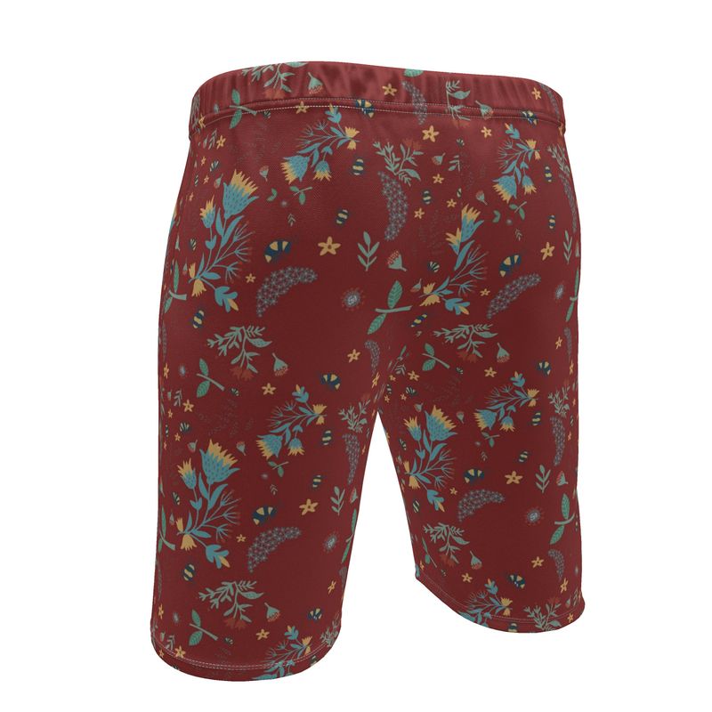 Bee Garden Rustic Bloom Men's Knee-Length Gym Shorts — White Trim