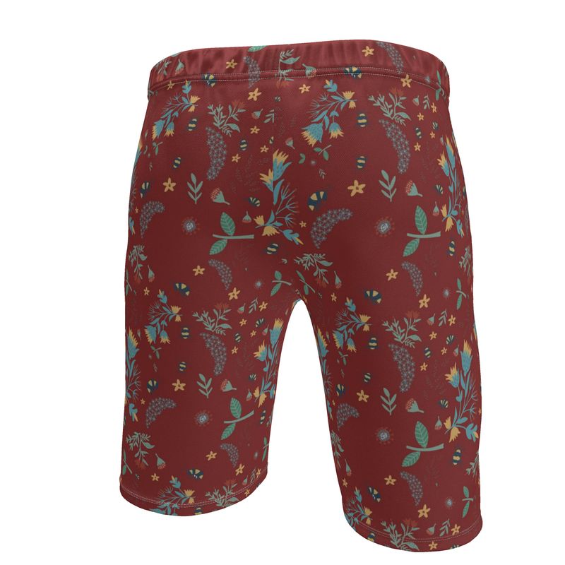 Bee Garden Rustic Bloom Men's Knee-Length Gym Shorts — White Trim