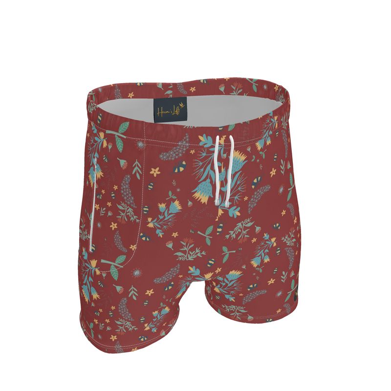 Bee Garden Rustic Bloom Men's Mid-Thigh Gym Shorts — White Trim