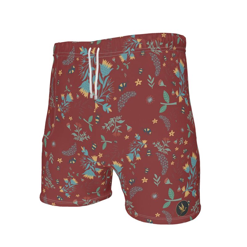 Bee Garden Rustic Bloom Men's Mid-Thigh Gym Shorts — White Trim
