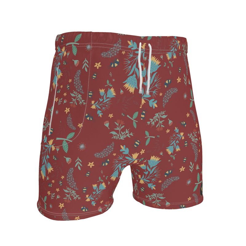 Bee Garden Rustic Bloom Men's Mid-Thigh Gym Shorts — White Trim
