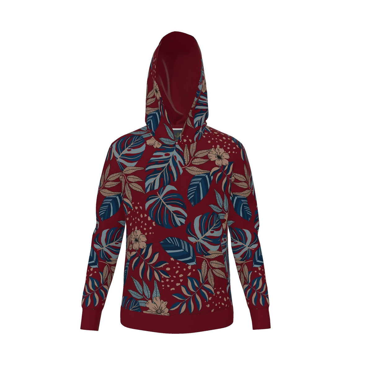Men's Pullover Hoodie — Midnight Monstera Ruby Red